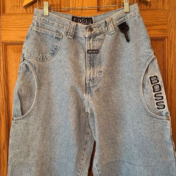 BOSS BY I.G. DESIGN Baggy Y2K Skater Hip-Hop Embroidered Pocket Denim Jeans - Picture 2 of 16